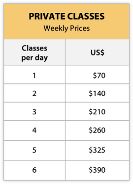 Private Classes Weekly Prices